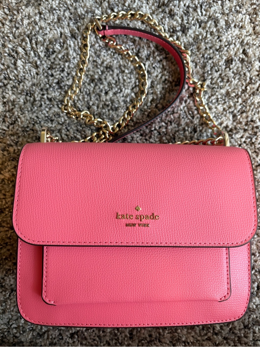 kate spade Pink Pebbled Leather Crossbody with Gold Chain